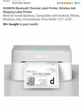 MUNBYN Bluetooth Thermal Label Printer, Wireless Shipping Label Printer